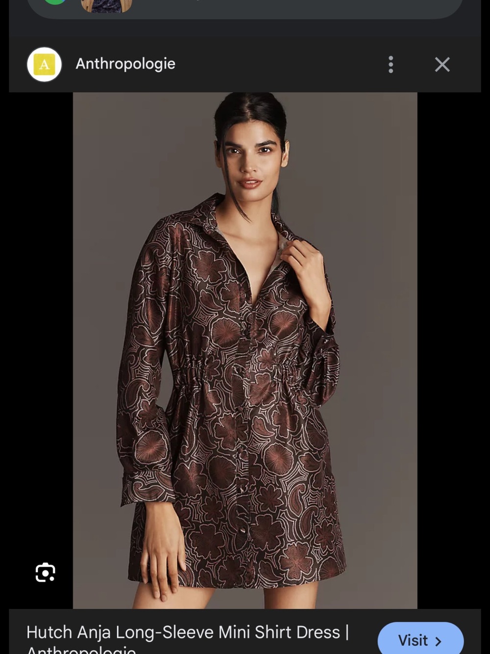 Anthropologie Brown Floral Long-Sleeve Mini Dress Sold Out!!!